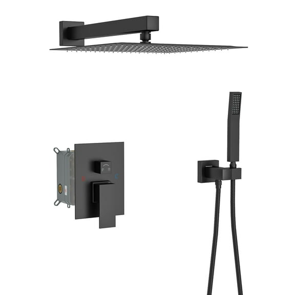 Freestanding Bathtub Faucet, Dual Shower Head - 10 Inch Wall Mounted Square Shower System with Rough-in Valve,Matte black, Matte Black Freestanding Tub Filler,Stainless Steel Standalone Tub Faucet