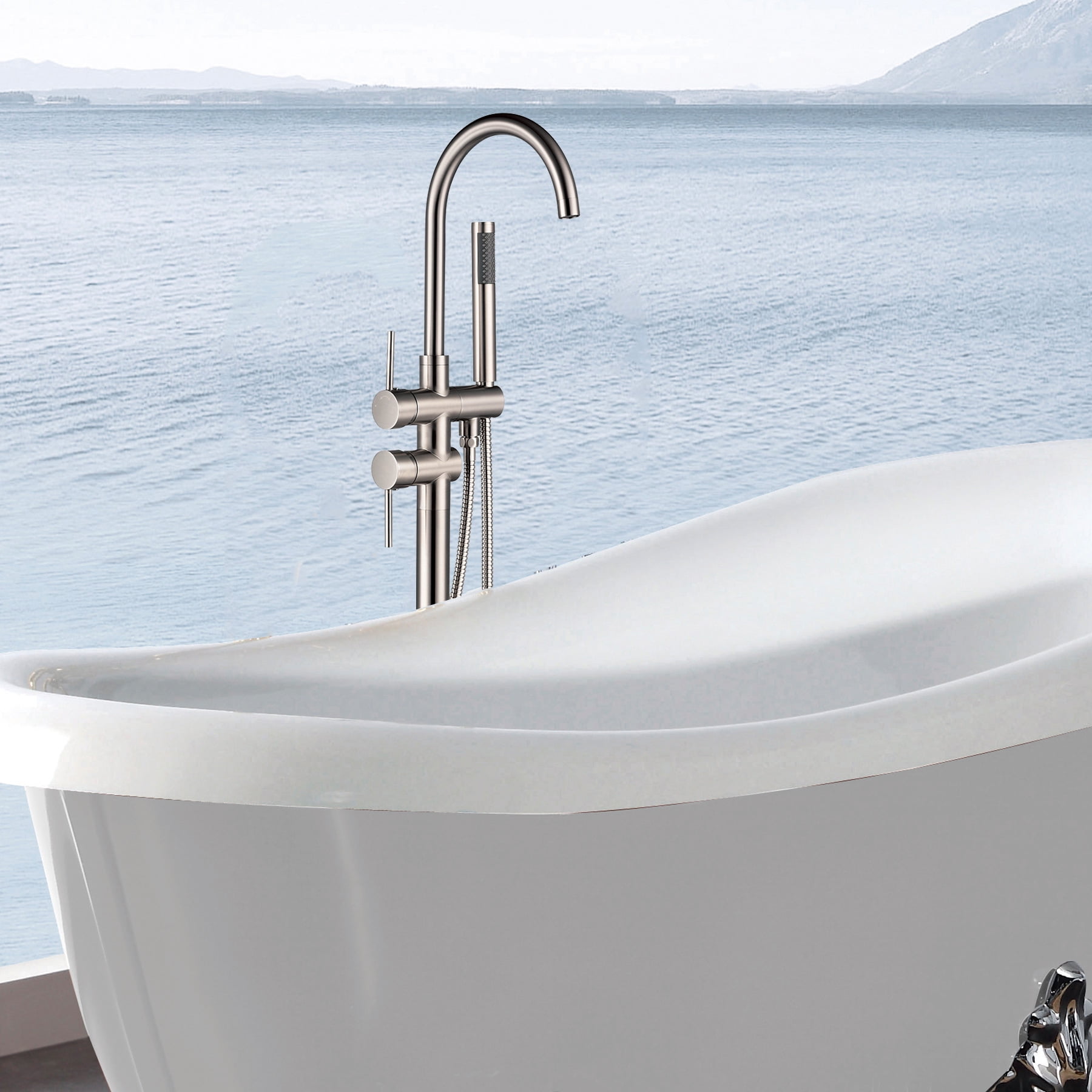 Freestanding Bathtub Faucet Floor Mount Tub Filler Single Handle ...