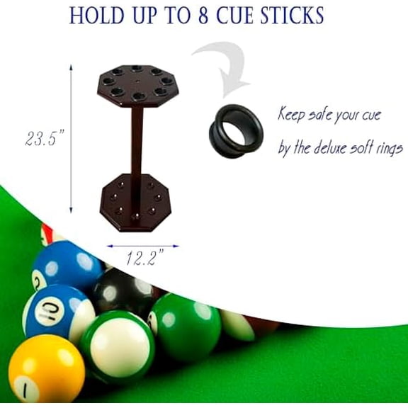 Freestanding Billiard Cue Rack, Pool Table Accessories Hold 8 Cues, Pool Cue Stick Holder, Wooden Floor Stand Pool Cue Holder for Billiard Game Room (Mahogany)