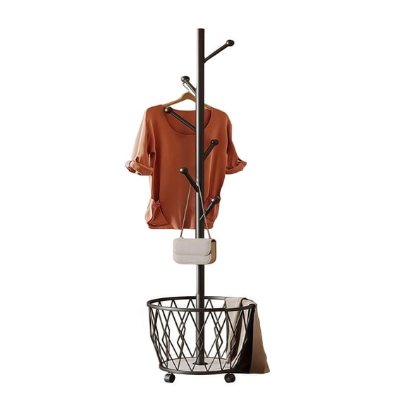 Freestanding Black Metal Coat & Hat Rack Organizer for Entryway Bedroom Corner