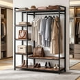 thumbnail image 1 of Freestanding Black Metal Coat Rack with 4 Tiers of Shelves and Hanging Rod, Industrial Entryway Hall Tree Organizer for Coats, Hats, Bags, Shoes and Daily Accessories, 1 of 6