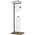 thumbnail image 1 of Freestanding Black Toilet Paper Holder Stand with Wood Base and Basket, 1 of 7