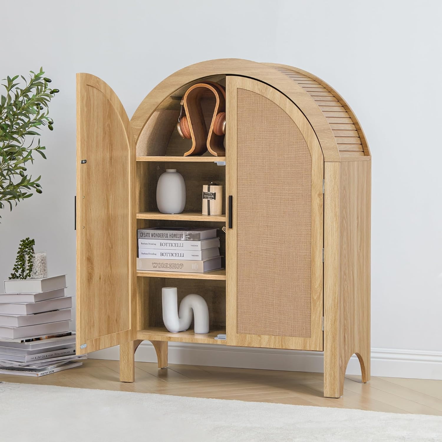 Freestanding Arched Bookcase - 3-Tier Open Shelf, 43.3"H X 31.5"W, Adjustable Shelves