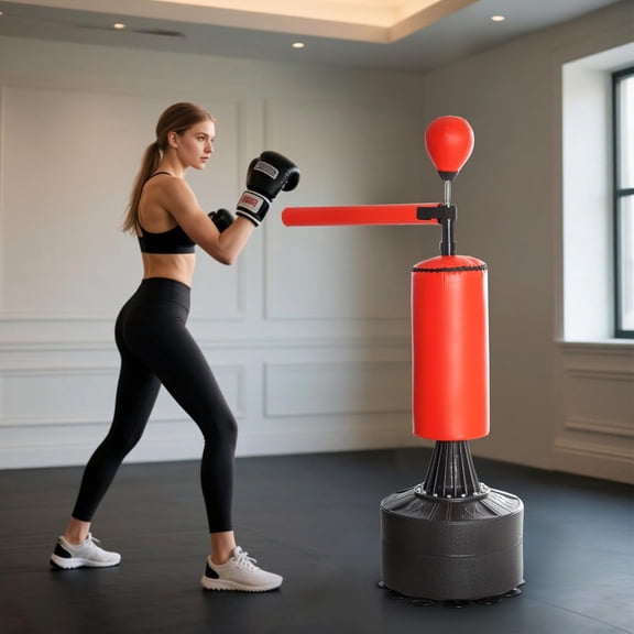 Freestanding Boxing Bag with Speed Ball and Gloves, Adjustable Height Punching Bag for Home Gym Training