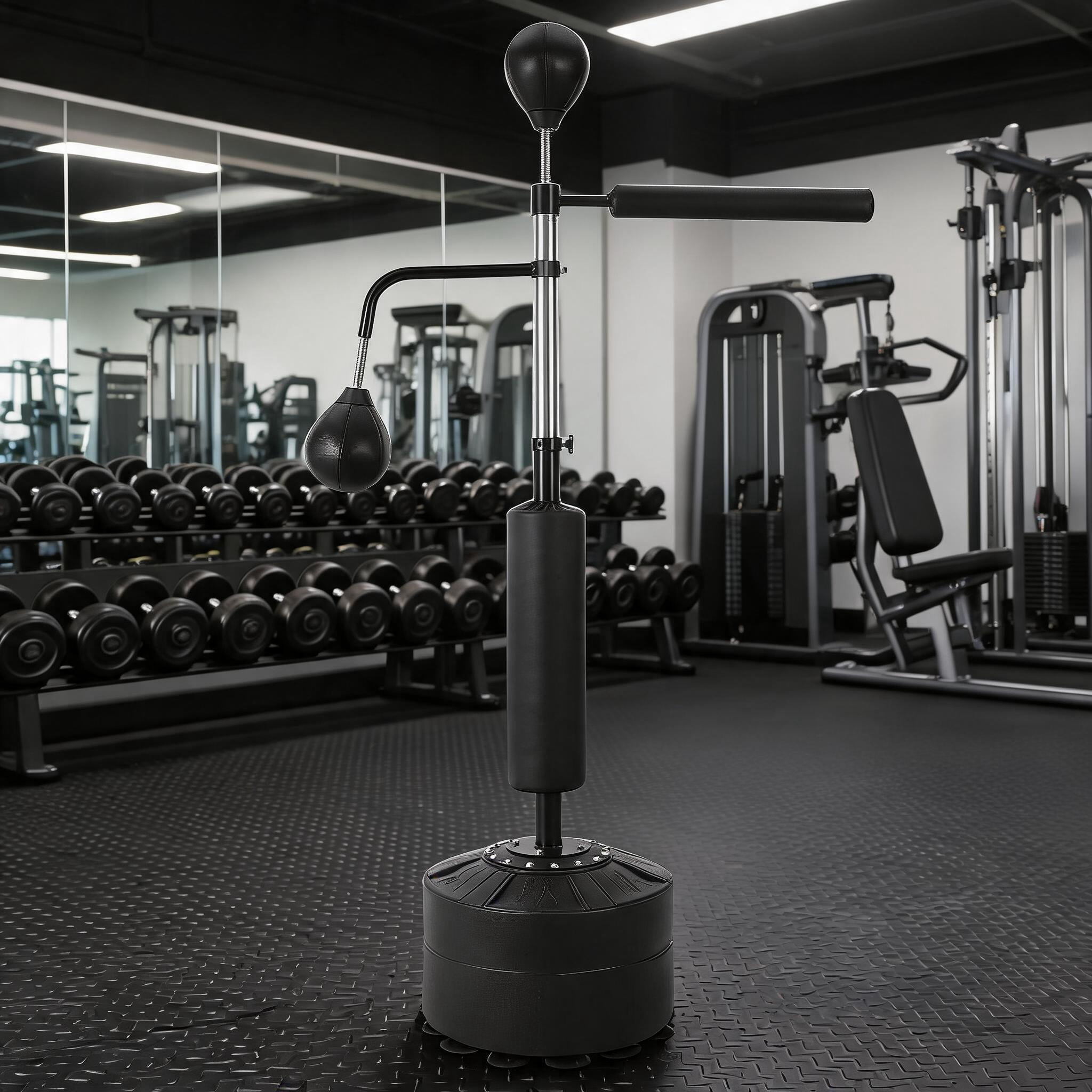 Freestanding Boxing Punching Bag Set – 360°  Spinning Bar. Dual Speed Bags & Heavy Duty Stand – Includes Gloves – Adjustable Height – Ideal for Adult & Teen Home Gym Boxing. Kickboxing & Speed