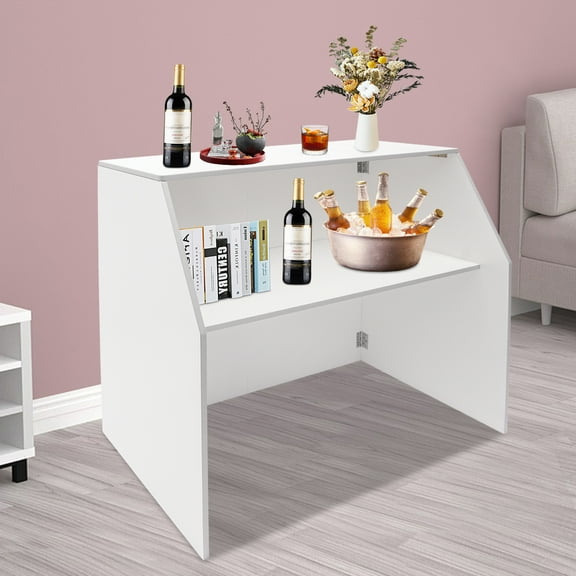 Freestanding Burr-free Design Foldable Bar, Modern White Portable Event Bar, Portable Bar Cabinet Space-saving