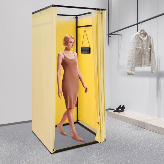 Freestanding Changing Booth, 85cm Hemp Velvet Curtain with Iron Base, Privacy-Enclosed Space, Machine Washable Fabric, Perfect for Photo Studios & Retail Shops