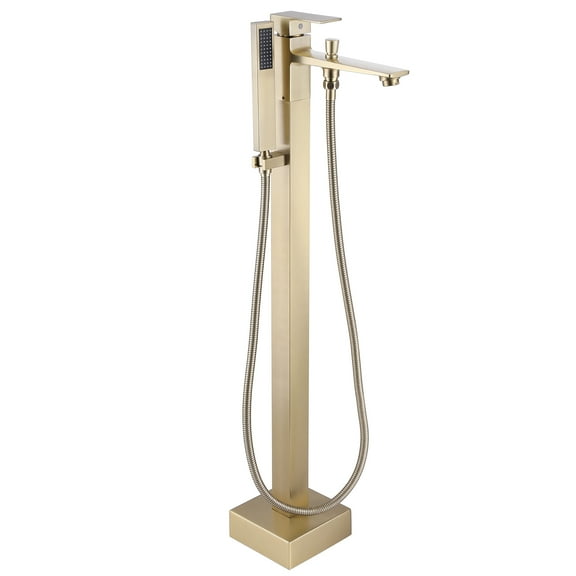 Freestanding Clawfoot Tub Faucet with Hand Shower, Floor Mount Copper Tub Filler