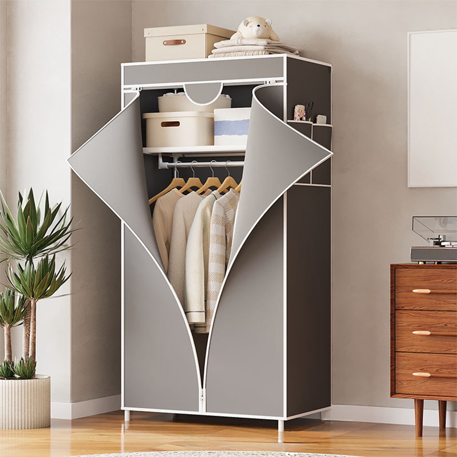 Freestanding Closet Organizer | Portable Wardrobe Storage Cabinet with Non-Woven Cover | 57.48X22.44X17.32In for Bedroom, Clothes, Shoes & Bags