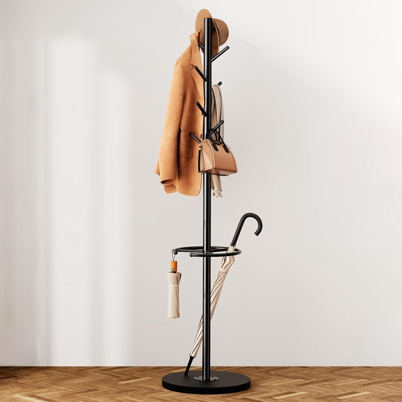 Freestanding Clothes Tree with 8 Hooks & Umbrella Holder