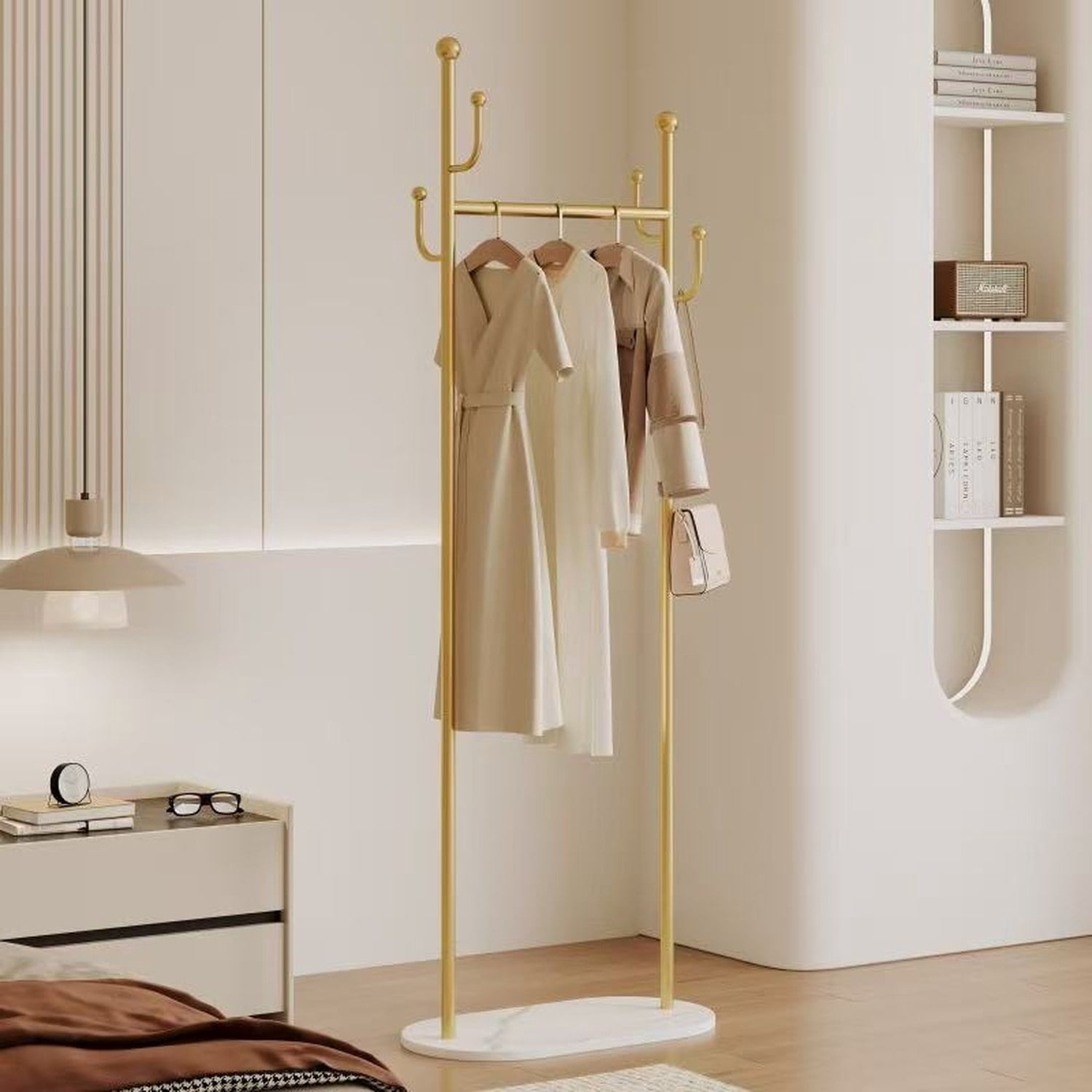 Freestanding Clothing Rack, Heavy Duty Metal Coat Rack Stand with Faux ...