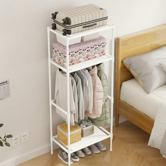 Freestanding Clothing Racks for Hanging Clothes, Standing Metal Sturdy Garment and Accessories Rack, Small Space Storage Solution, Easy Install, 67.3In(White)