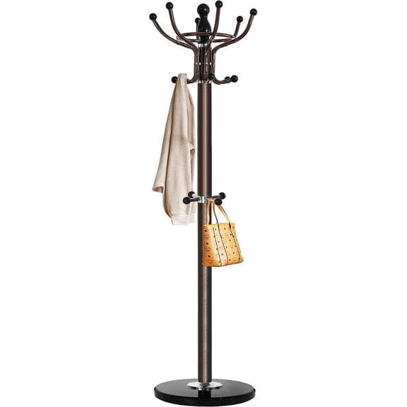 Freestanding Coat Rack with 16 Hooks & Marble Base - Heavy Duty Metal Hall Tree Stand for Entryway, Hats, Coats, Bags Rack- Modern Hanger Organizer for , Office, Dorm (16 hooks -Bronze)