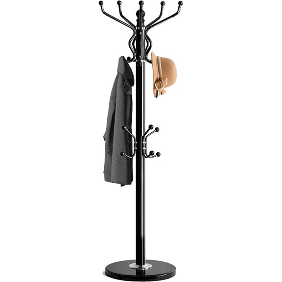 Freestanding Coat Rack with 18 Hooks & Marble Base - Heavy Duty Metal Hall Tree Stand for Entryway, Hats, Coats, Bags Rack- Modern Hanger Organizer for Home, Office, Dorm (18 hooks -Black)