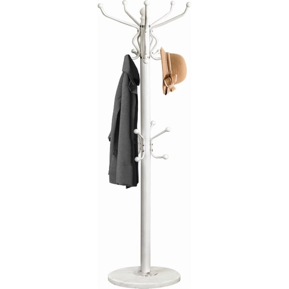 Freestanding Coat Rack with 18 Hooks & Marble Base - Heavy Duty Metal Hall Tree Stand for Entryway, Hats, Coats, Bags Rack - Modern Hanger Organizer for , Office, Dorm (18 hooks -White)