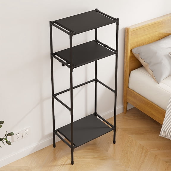 Freestanding Coat Rack with 2 Storage Shelves, White/Black Hall Tree for Entryway & Bedroom | Corner Clothes Organizer, No-Tools Assembly Metal & Plastic Frame Black