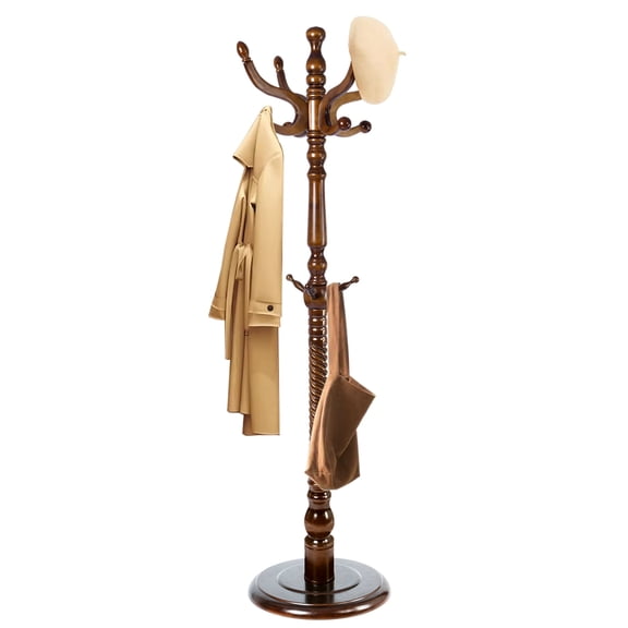 Freestanding Coat Rack, Heavy Duty Vintage Hall Tree with 11 Hooks, Sturdy Base, Adjustable Height, Natural Birch Wooden Entryway Organizer for Bedroom Hallway Office, 270lbs Load Capacity