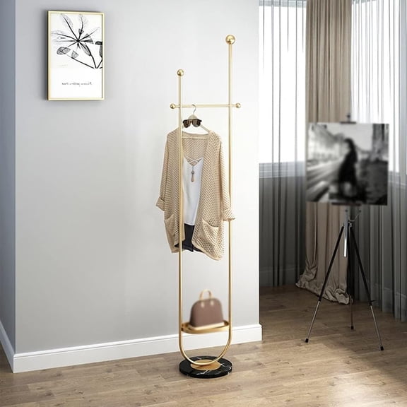 Freestanding Coat Rack with Marble Rock Slab Base, Sturdy & Stable Metal U-shaped Clothes Racks, Standing Garments Hanger for Clothing Hats Bags Purses, for Entryway Bedroom Hallway Corridors Halls