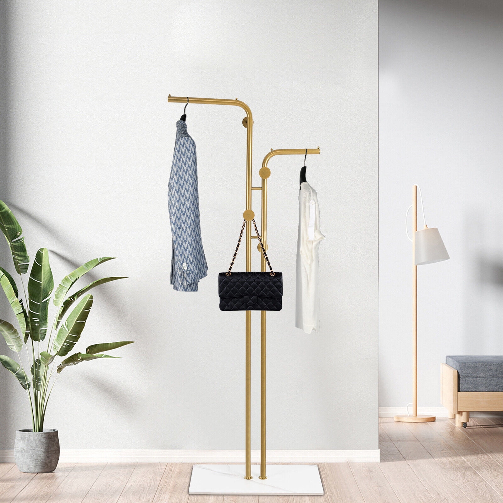 Freestanding Coat Rack Metal Coat Tree Stand Double Pole Coat Hanger