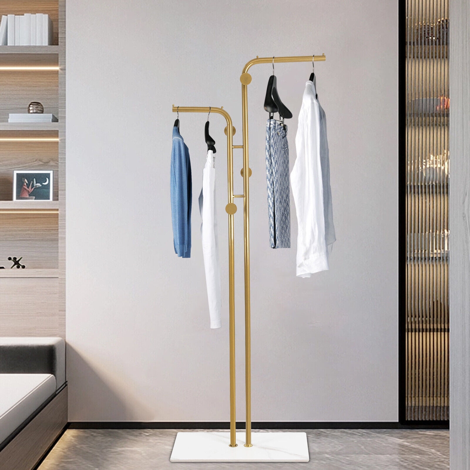 Freestanding Coat Rack Metal Coat Tree Stand Double Pole Coat Hanger