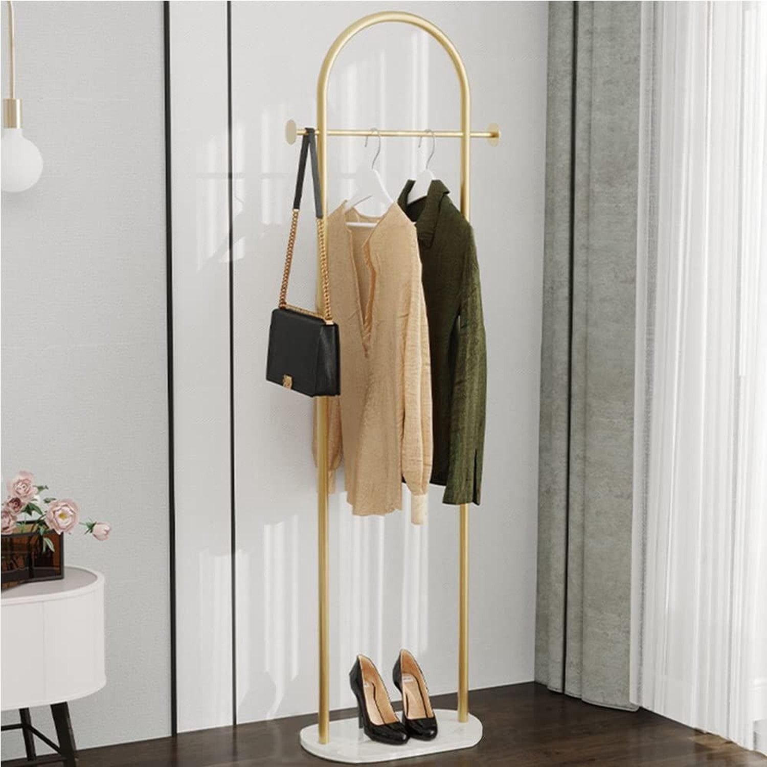 Clothe Rack Style Rack Freestanding Coat Rack Stand, 67 in Metal Clothes Rack with Stone Base ...