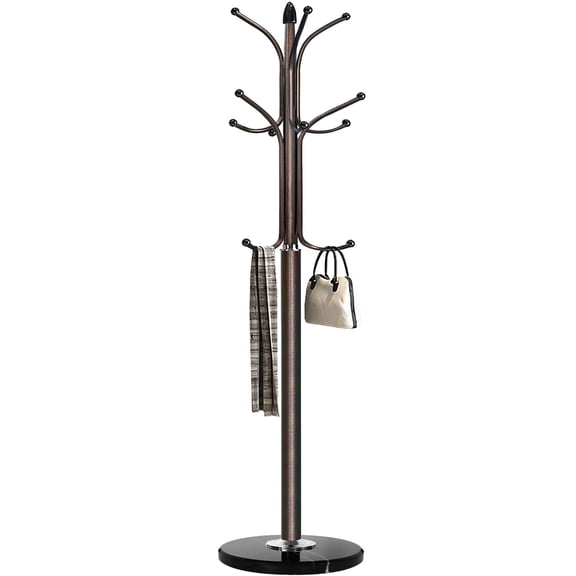 Freestanding Coat Rack Stand Bronze 12-Hook Metal Hall Tree Entryway Organizer