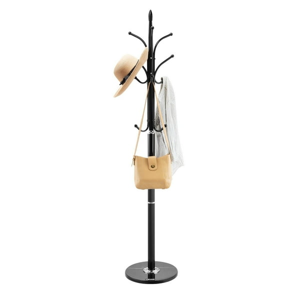 Freestanding Coat Rack with Heavy Marble Base, 6 Hooks - Sturdy Stand for Coats, Hats, and Umbrellas