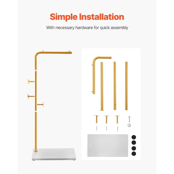 Freestanding Coat Rack with Heavy Quartz Stone Base, 3 Round Hooks for Entryway, Bedroom & Office