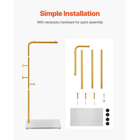 Freestanding Coat Rack with Heavy Quartz Stone Base, 3 Round Hooks for Entryway, Bedroom & Office