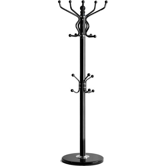 Freestanding Coat Rack with Hooks & Marble Base - Metal Hall Tree Stand for Entryway, Hats, Coats, Bags - Modern Hanger Organizer for Home, Office