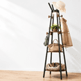 Freestanding Coat Rack with Light, 12 Hooks, 3 Wood Shelves, Black ...