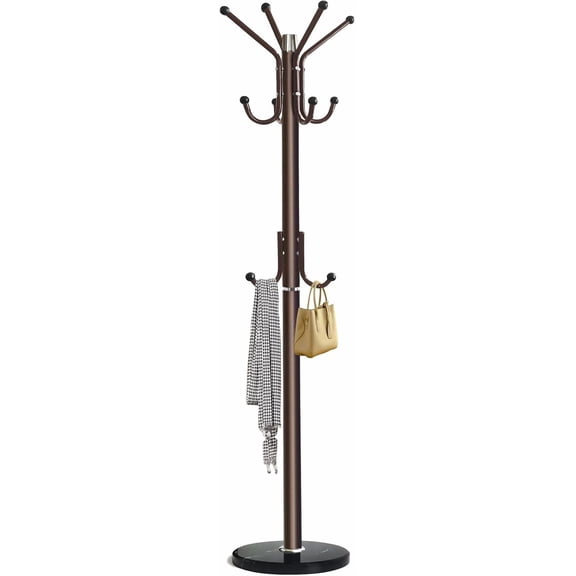 Freestanding Coat Rack with Natural Marble Base and Metal Frame, 11 Hooks Hall Tree in Bronze Bestseling