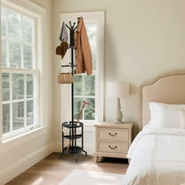 Freestanding Coat Rack with Umbrella Holder, 12 Hooks Metal Coat Tree for Entryway, Bedroom & Living Room
