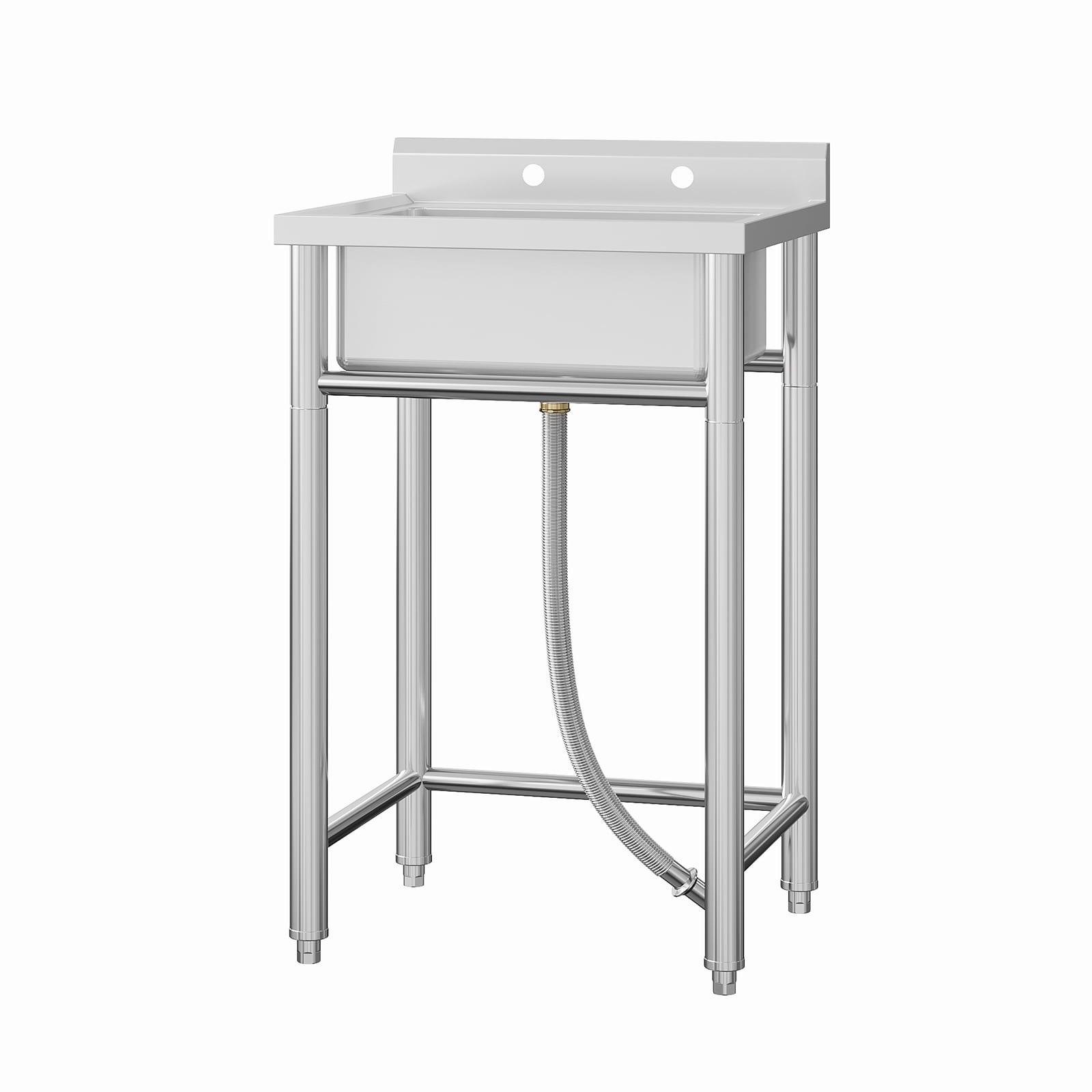 Freestanding Commercial Stainless Steel Sink,Single Bowl Kitchen Sink with Water Pipes,Adjustable Legs,Suitable for Laundry Room,Farmhouse