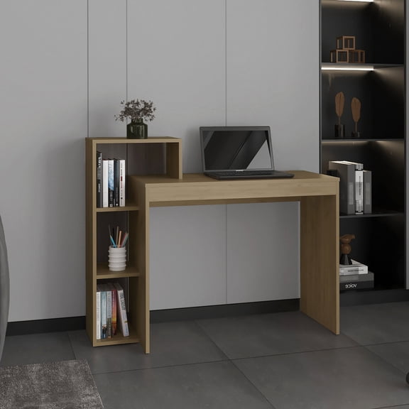 Freestanding Computer Desk with Four Shelves | Spacious Surface for Work and Storage | Durable Particle Board | Ideal for Small Home Office Environments