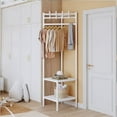 thumbnail image 1 of Freestanding Corner Clothes Rack, Hall Tree with 2 Storage Shelves and Hooks, Space-Saving Closet Organizer for Entryway, Bedroom, Living Room, Dressing Room, 1 of 8