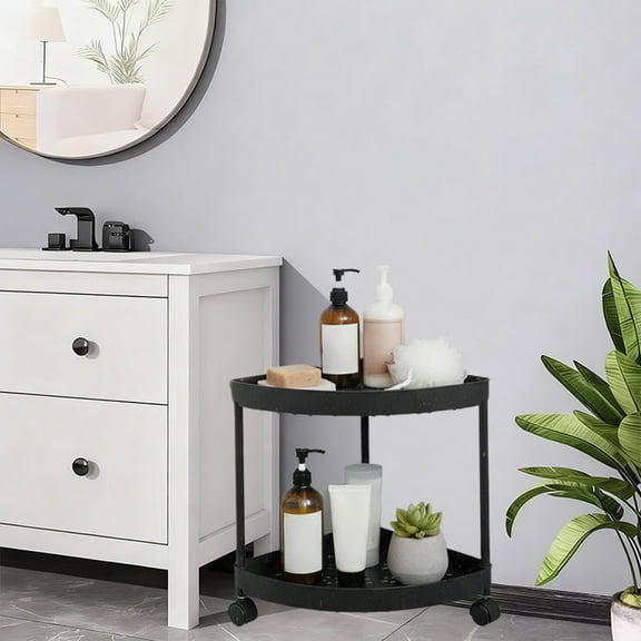 Freestanding Corner Shelf Rack for Bathroom Storage - Plastic Organizer for Toiletries Shampoo - Space Saving Side Table for Living Room Bedroom - Compact Nightstand for Small Spaces - 1 Pack