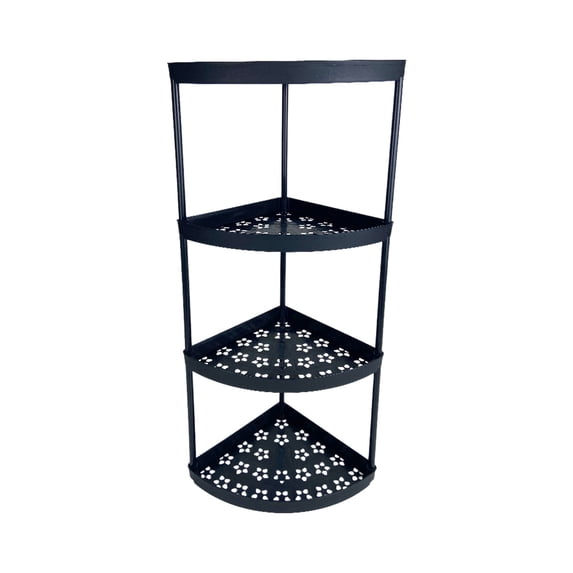 Freestanding Corner Shelf Rack for Bathroom, Plastic Toiletries Storage Organizer, 32.5x79 cm Black or White, 1-Piece Space-Saving Unit