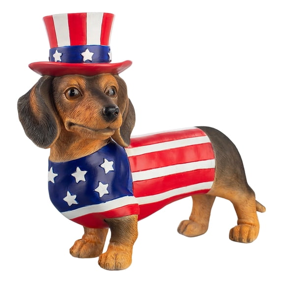 Freestanding Dachshund Dog Figure, Red White Blue Patriotic Tabletop Decor, 4th of July Independence Day Ornament for Home Mantel & Desk