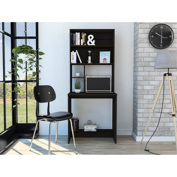 Freestanding Desk Style | Ideal for Remote Work | Compact Desk with Five Shelves