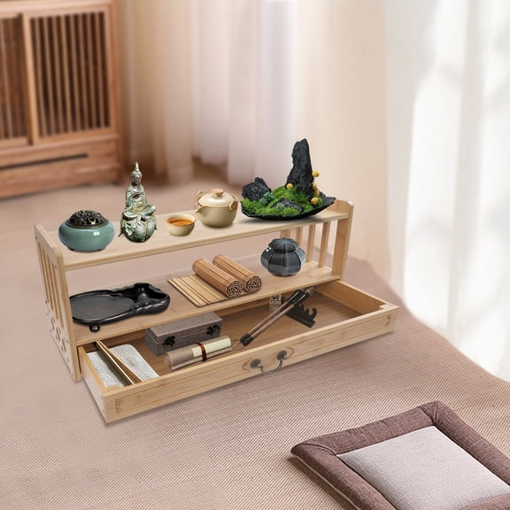 Freestanding Desktop Organizer Altar Table with Drawer Meditation Storage Table