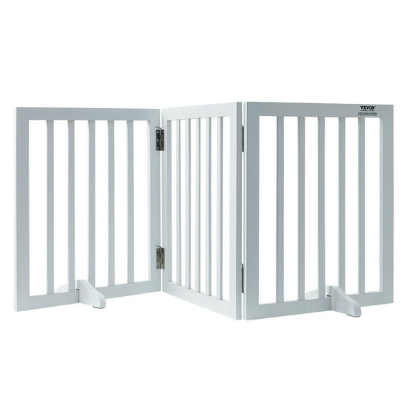 Freestanding Dog Gate 24 Inch H 60 Inch W Expandable Pet Barrier 3 Panels Foldable for Wide Narrow Passageways Indoor White Silent Foot Support