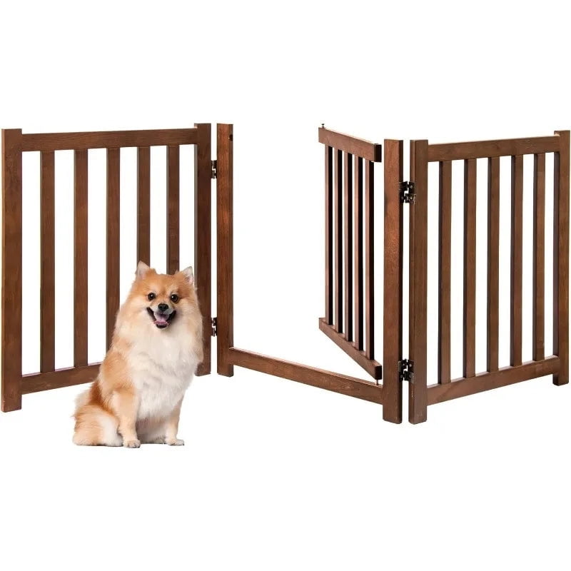Freestanding Dog Gate24 Solid Oak Wood Wooden Pet Gate with Door Walk