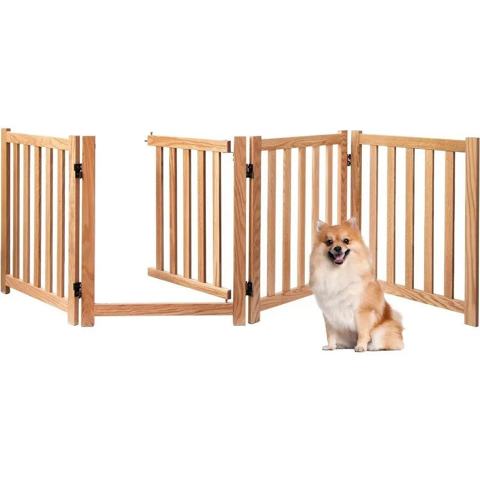 Freestanding Dog Gate24 Solid Oak Wood Wooden Pet Gate with Door Walk
