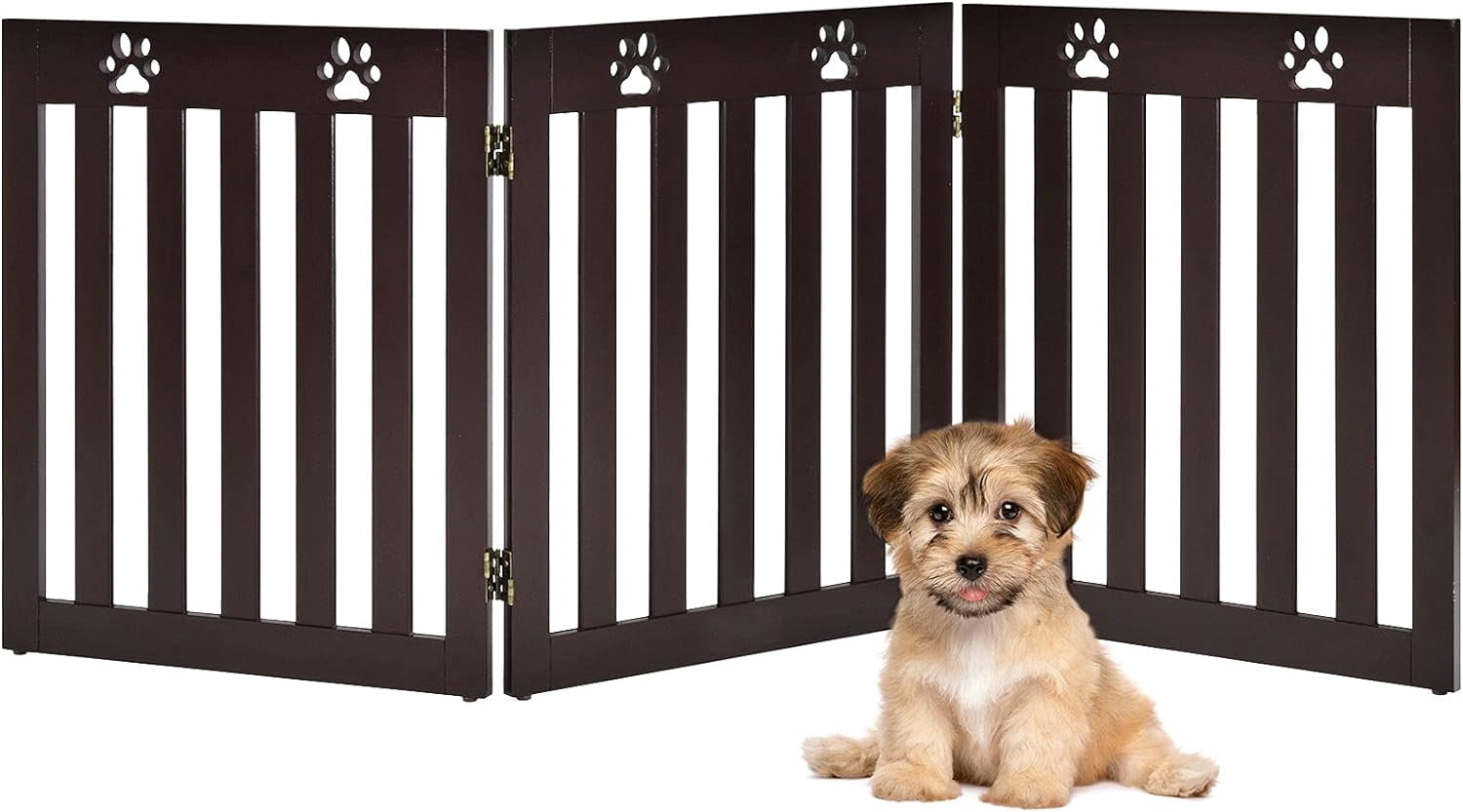 Freestanding Dog Gate, 3 Panel 60 in Wide 24 in Tall Pet Gates for Dogs, Dog Fences Indoor for House, Stairs, Doorways, Brown