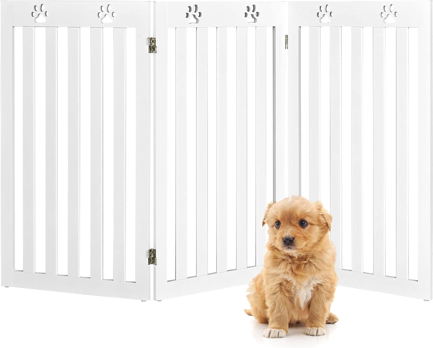 Freestanding Dog Gate, 3 Panel 60 in Wide 36 in Tall Pet Gates for Dogs, Dog Fences Indoor for House, Stairs, Doorways, White