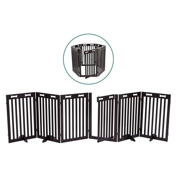 Freestanding Dog Gate with Door, 6 Panel 360 configurable Wooden Fence, 120" Wide, 31.5" Tall, Foldable, Four Support Feet Included, for The House - Indoor Use