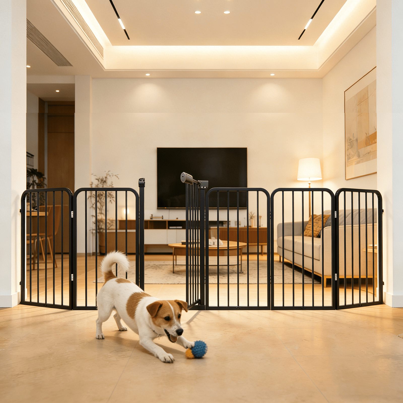 6-Panel Dog Gate with Door Freestanding Dual Lock Easy Open No Bend, 120in Adjustable for Doorway Stairs Metal