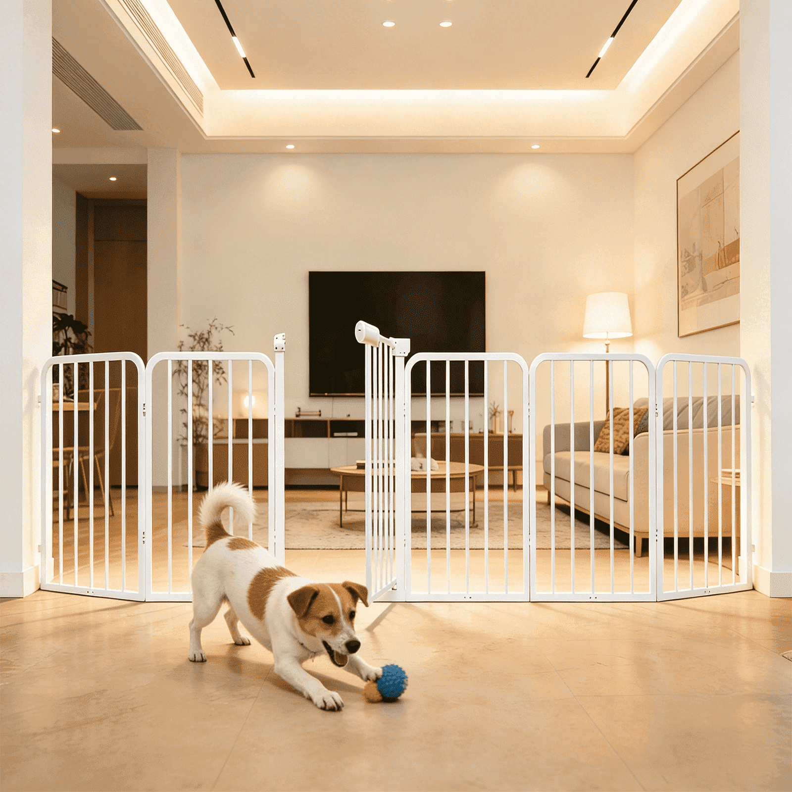 6-Panel Dog Gate with Door Freestanding Dual Lock Easy Open No Bend, 120in Adjustable for Doorway Stairs Metal