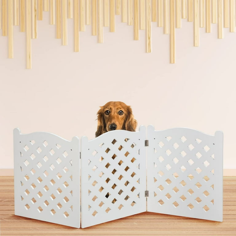 Freestanding Dog Gate Expandable Decorative Wooden Fence for Small to Medium Pet Dogs Barrier for Stairs Doorways Hallways Lattice White Walmart
